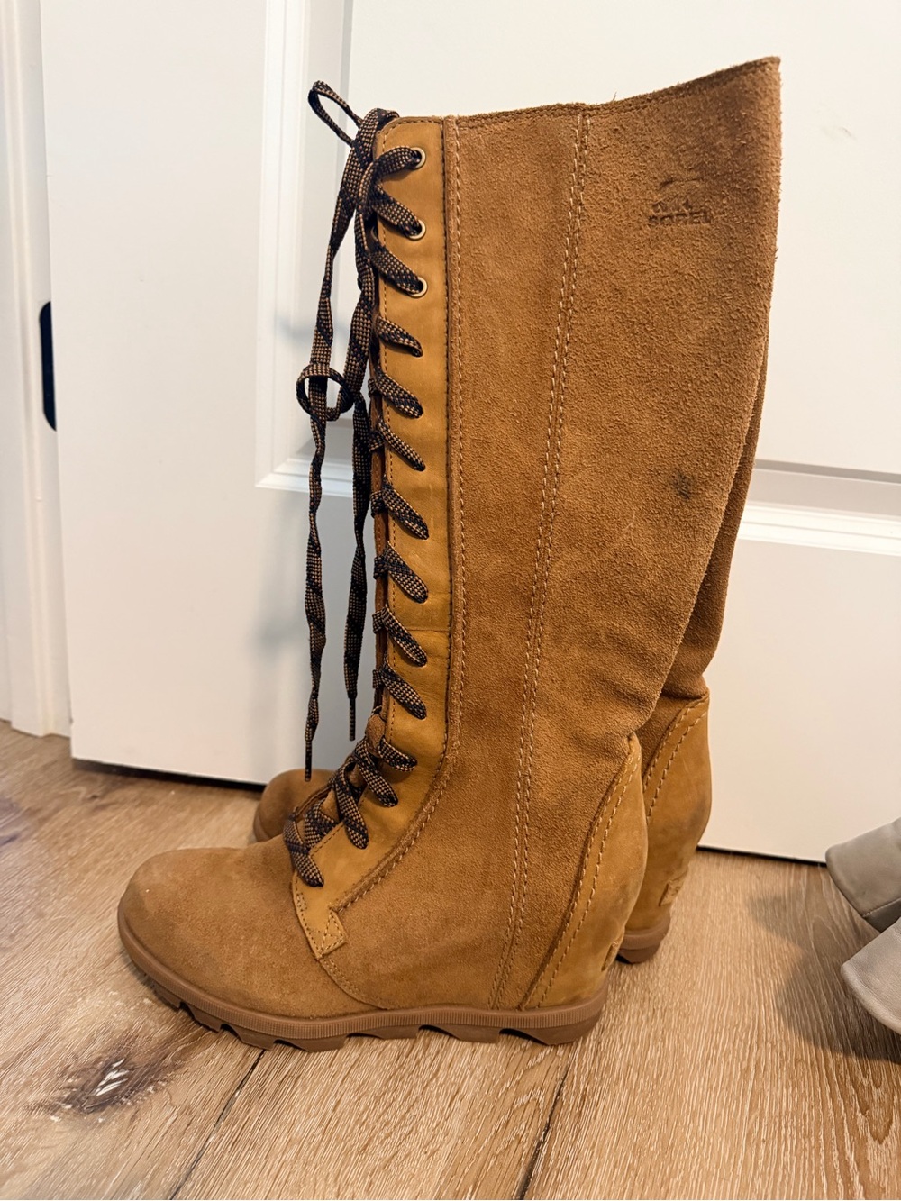 Sorel Tall Lace-Up Suede Boots in Chestnut Brown